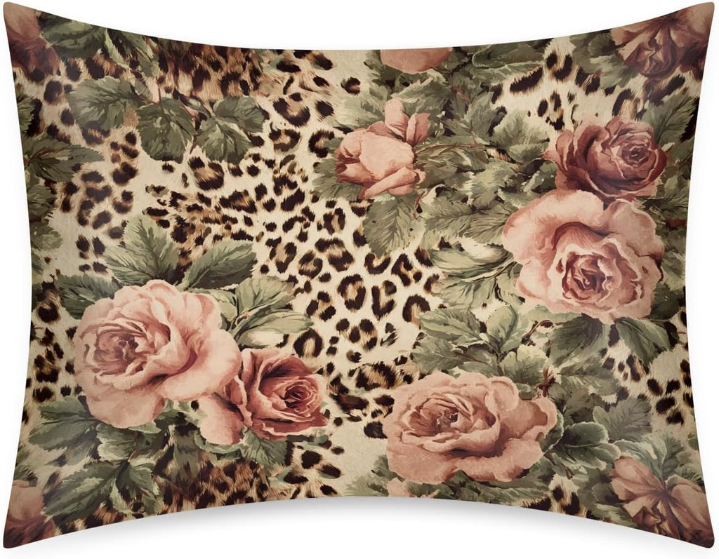 Satin Pillowcase for Hair and Skin, Standard Size Animal Tiger Leopard Print Rose Flower Decorative Pillow Sham with Envelope Closure…