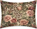 Satin Pillowcase for Hair and Skin, Standard Size Animal Tiger Leopard Print Rose Flower Decorative Pillow Sham with Envelope Closure…