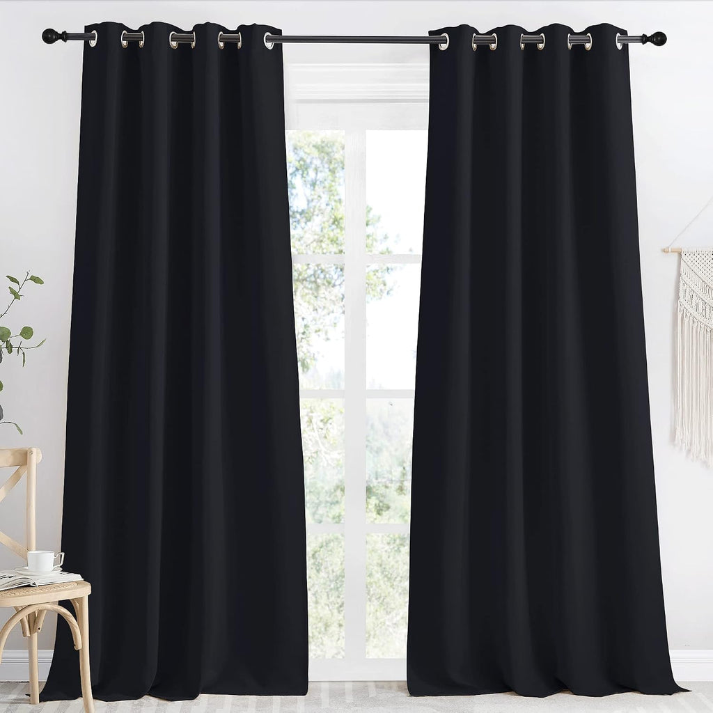 NICETOWN Black Blackout Long Curtain 96 inch Length, W55 x L96 Inch, 8 Grommets Top, 1 Piece, Thermal Insulated Modern Window Treatment…