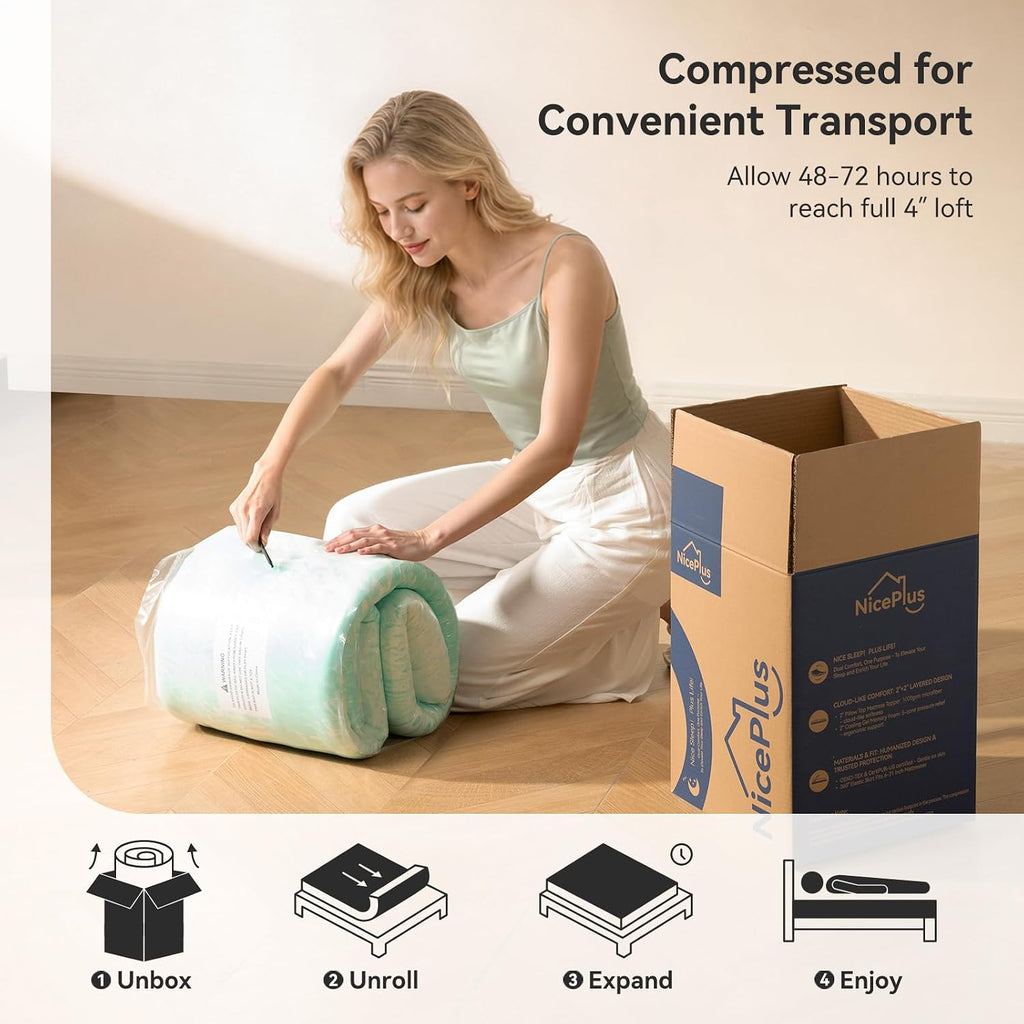 NiceSleepPlusLife Dual Layer 4 Inch Full Size Mattress Topper - 2" Gel Cooling Memory Foam and 2" Ultra Soft Pillow Top, Viscose Made from…