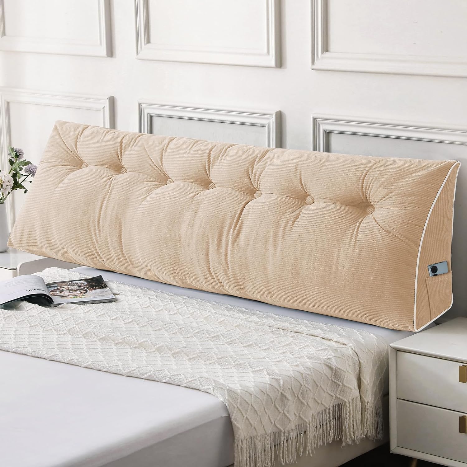 Sasttie Headboard Pillow King, Wedge Pillow Headboard for Sitting Up in Bed, Back-Rest Support Triangular Cushion for Reading - Features Re…