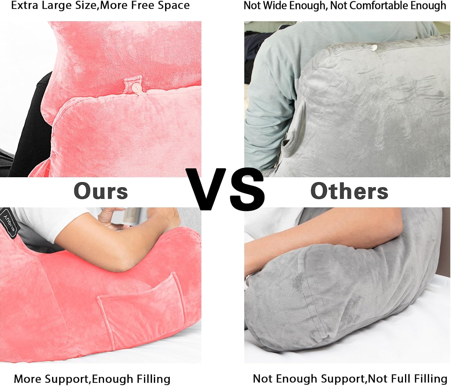 SLIGUY Reading Pillow for Sitting in Bed Couch Adult, Back Pillow with arm Support and Pockets, Adult Back Pillow Bed Chair for Rest…