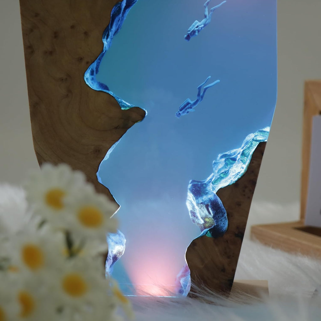 Epoxy Resin Lamp, Ocean Night Light, Artistry Home Decor Bedside Nightlight, Unique Resin Lighting, Nightstand Decorations for Bedroom…