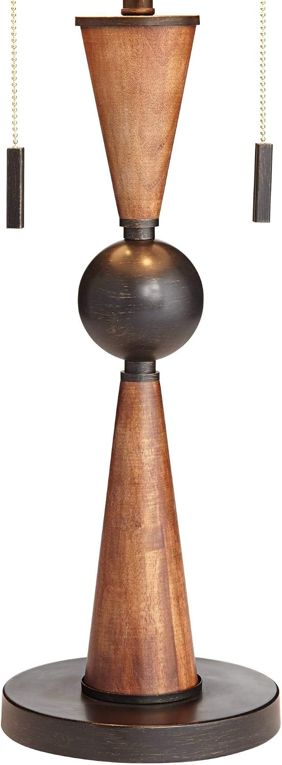 Franklin Iron Works Hunter Rustic Farmhouse 3-Way Table Lamp with Table Top Dimmer 29.75" Tall Bronze Cherry Wood Finish Double Drum…