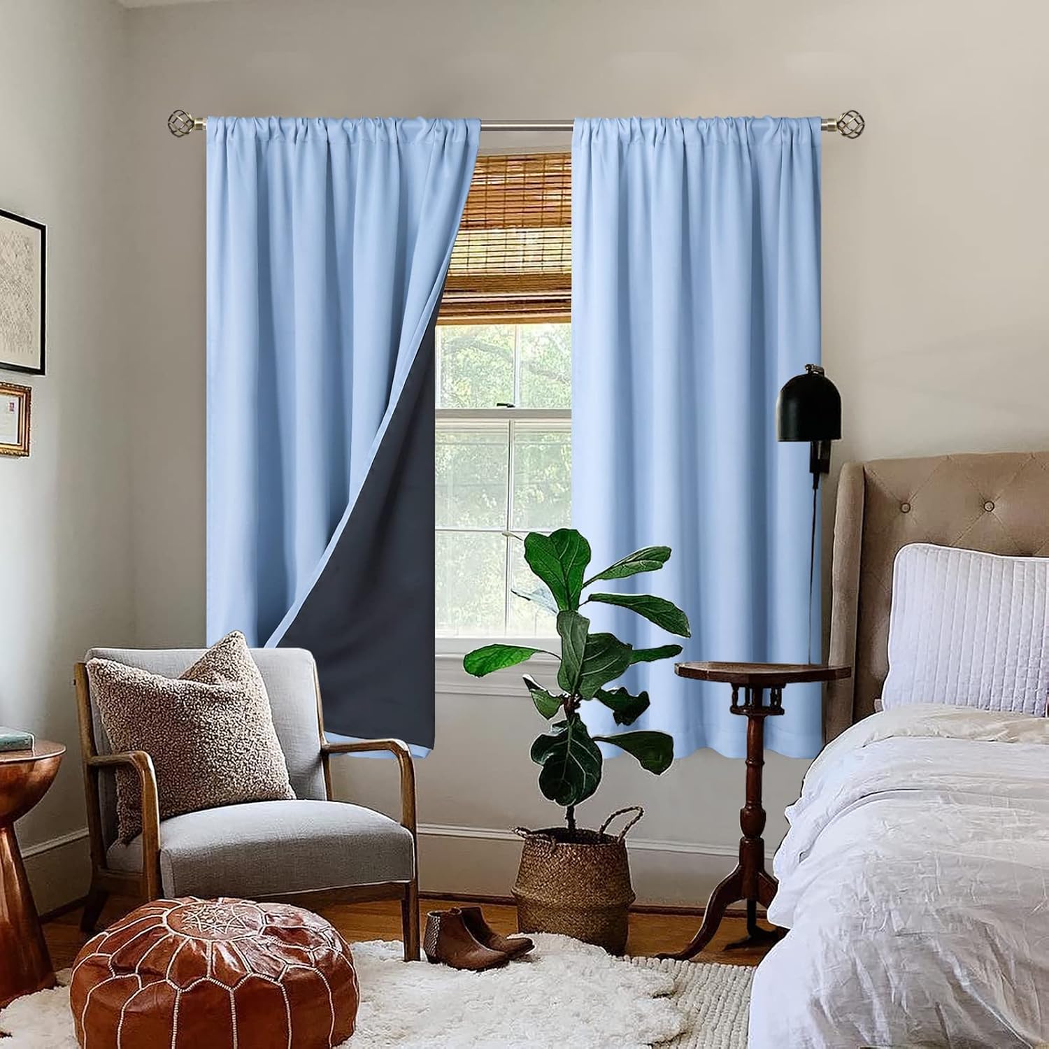 BGment Thermal Insulated 100% Blackout Curtains for Bedroom with Black Liner, Double Layer Full Room Darkening Noise Reducing Rod Pocket…