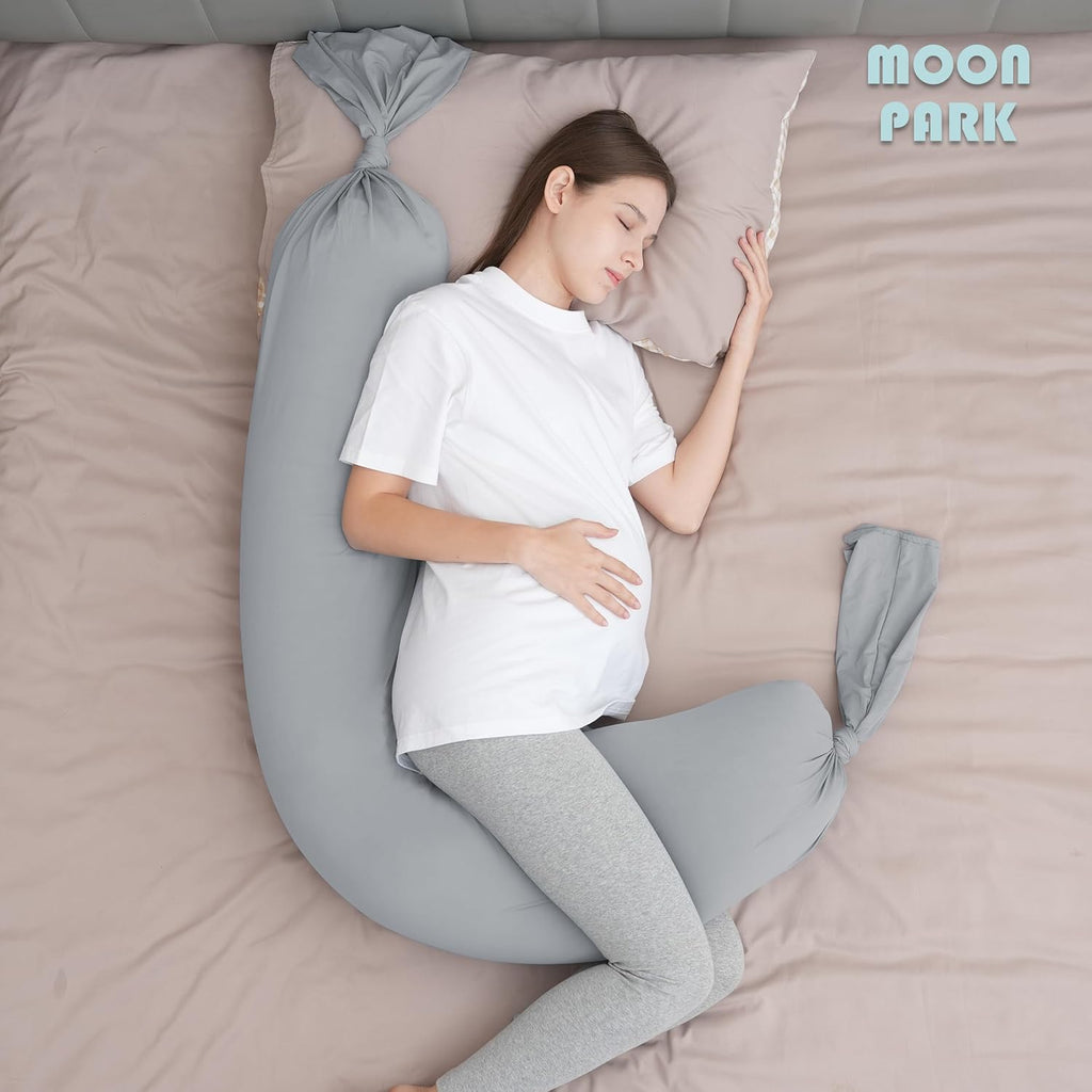 Moonpark MOON PARK Pregnancy Pillow - Incredibly Smooth and Soft Cooling Cover I Shaped Full Body Maternity Pillow with Removable Cover - S…