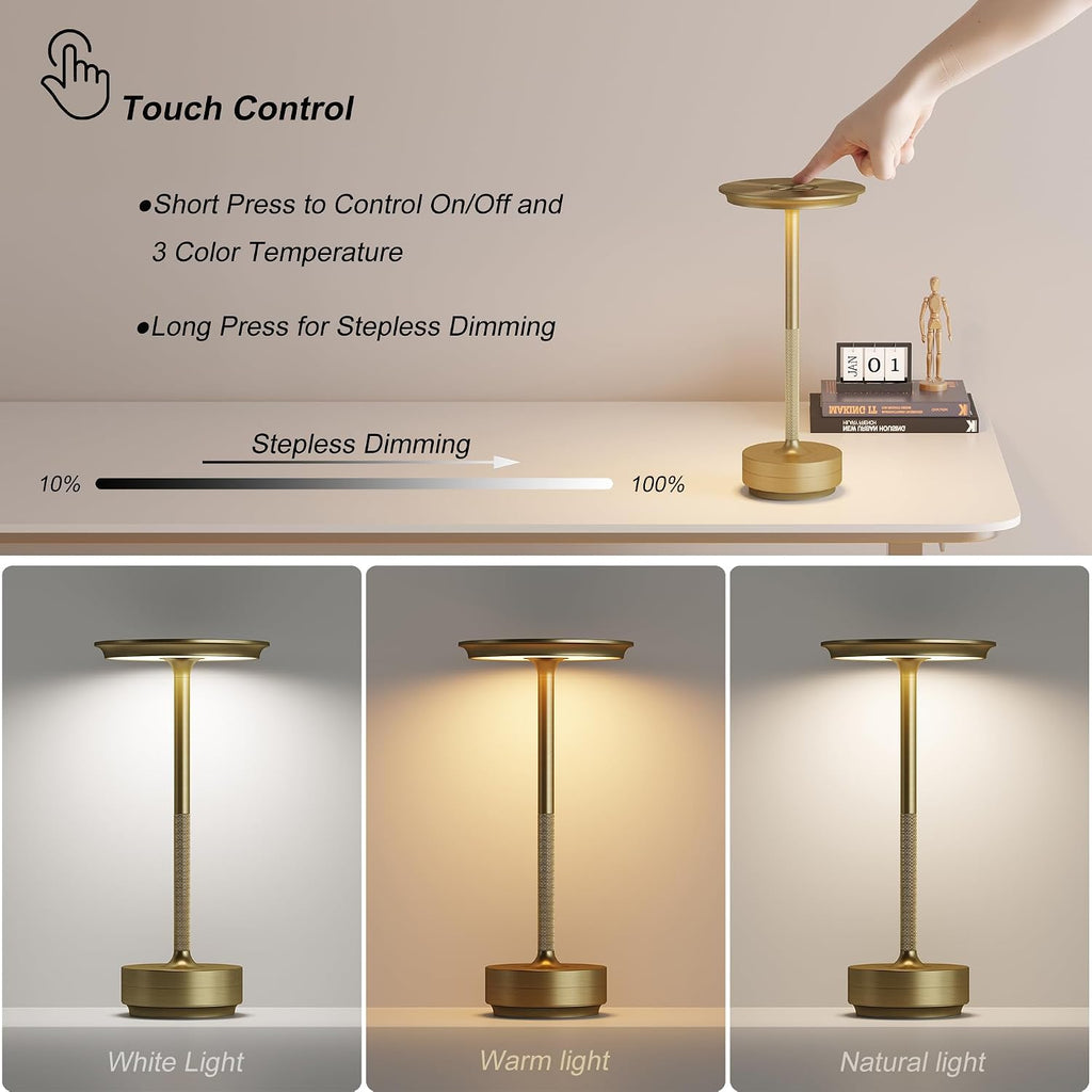 TBBGA 2 Pack Rechargeable Cordless Table Lamps, Portable 5000mAh Battery Table Light, 3 Color Stepless Dimming LED Table Light with…