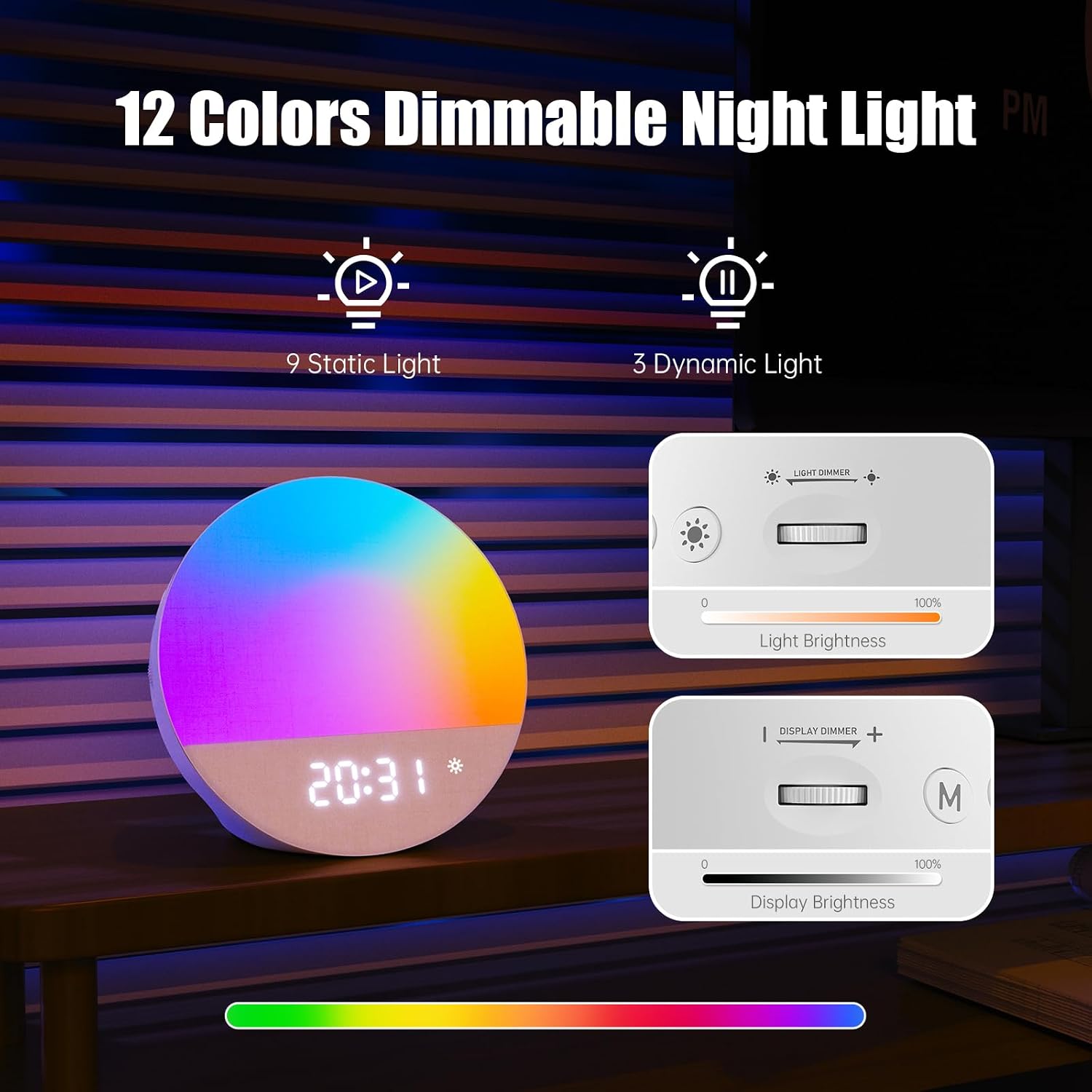 Alarm Clock Sound Machine Sleeping, Sunrise Digital Alarm Clocks Bedrooms, Loud Bluetooth Speaker Alarms Clock 23 White Noise Dual Alarms…
