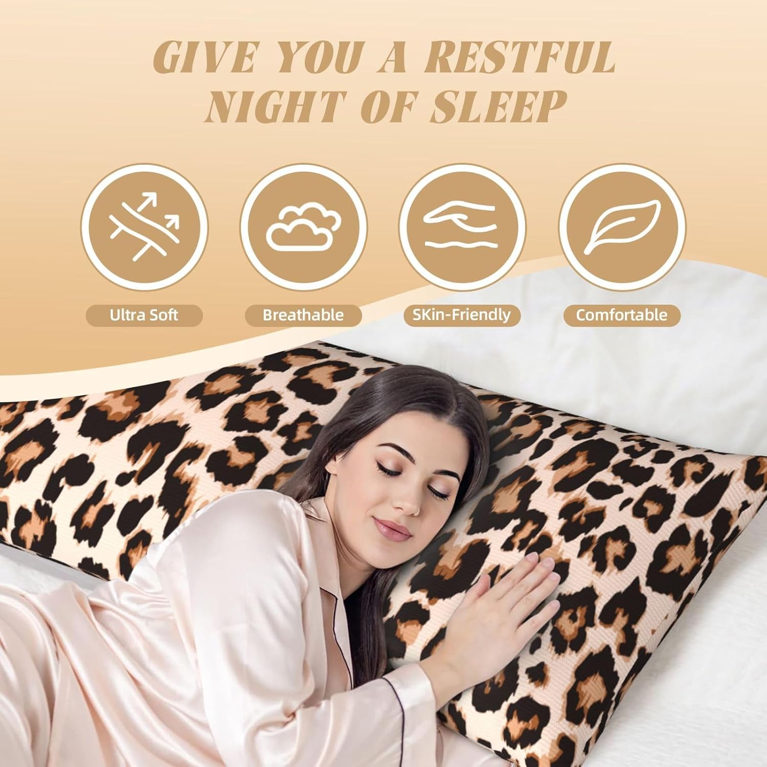 Sovvin Cheetah Print Body Pillow Cover Leopard Long Pillow Case with Zipper Decorative Soft Cushion Bedding Pillowcase for Couch Bed…