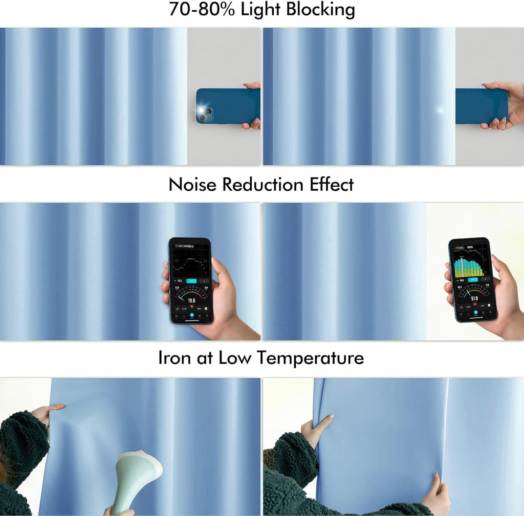 Miulee Sky Blue Back Tab Blackout Curtains 90 Inches Long 2 Panels Set for Living Room Bedroom Privacy, Rod Pocket/Pinch Pleat Thermal Insu…