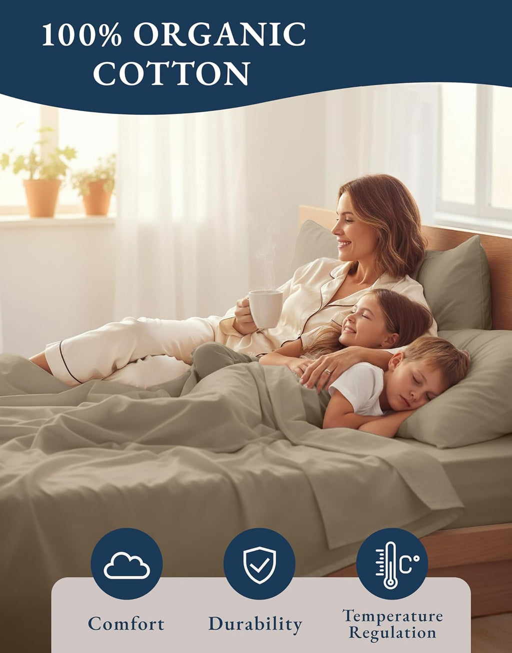 LaneLinen LANE LINEN 100% Organic Cotton Sheets Set Pure Long- Staple Percale Weave - Bedding for Bed Fits Mattress Upto 15" Deep Pocket (Q…