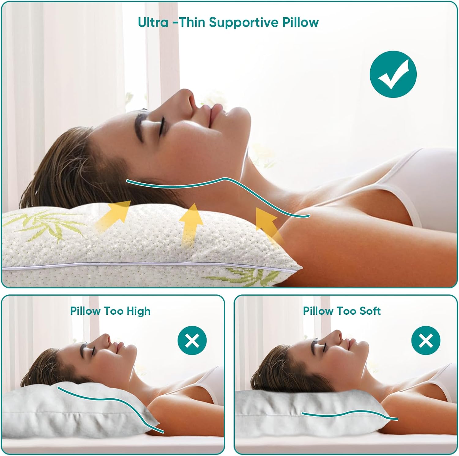 MINUPWELLHome MINUPWELL Ultra Thin Pillows, Flat Pillows for Sleeping Thin, 7D High Support 2.5 inch Height Bed Pillows for Stomach Sl…