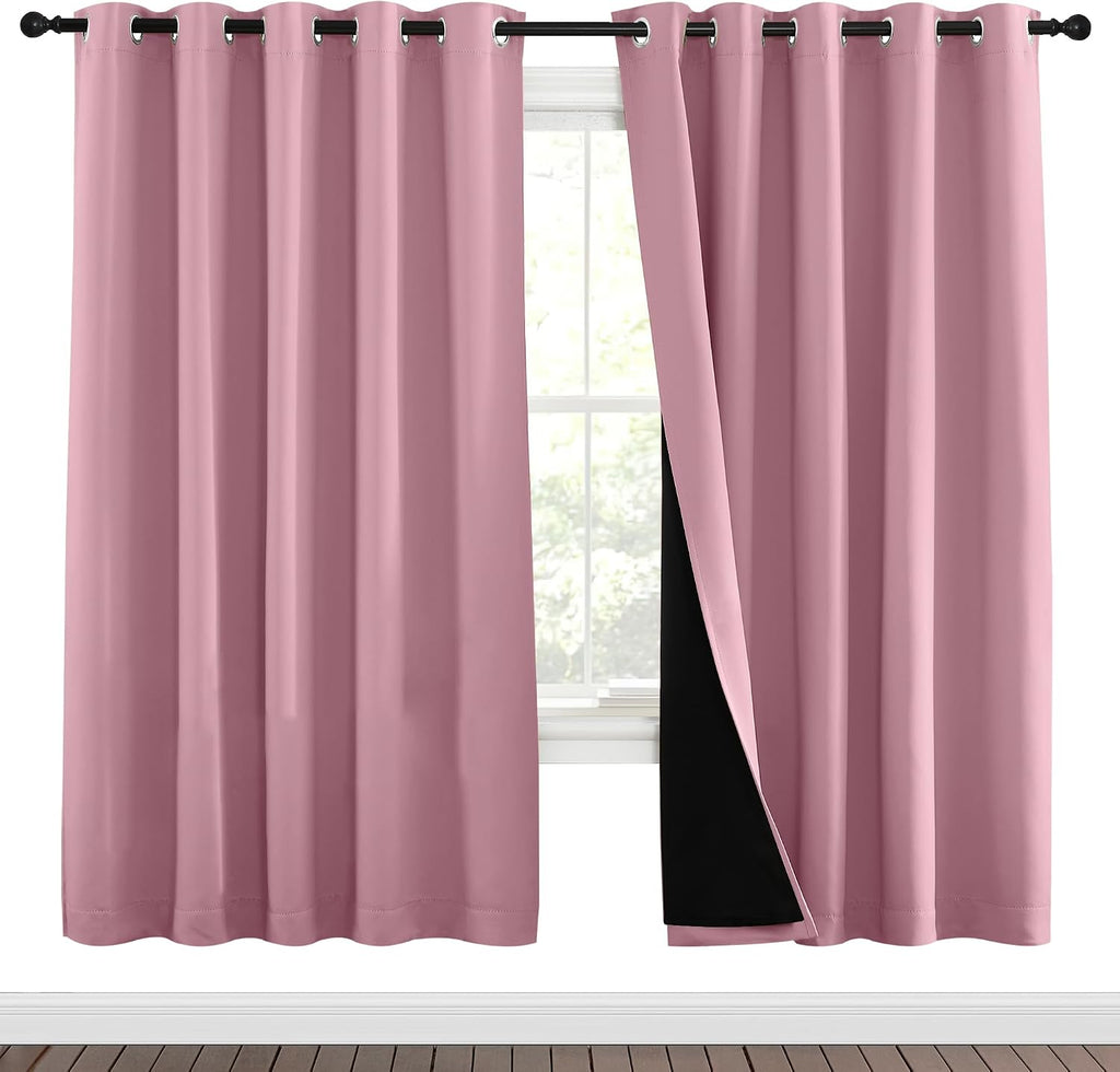 Nicetown Crystal Pink Full Shade Curtain Panels, Pair of Energy Smart & Noise Blocking Out Blackout Drapes for Dining Room Window, Thermal…