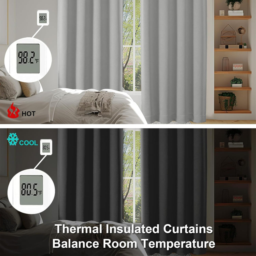 Simplebrand Ava Silver Grey Blackout Curtains for Bedroom 90 Inches Long 2 Panels Set, Solid Privacy Energy Saving Living Room Window …
