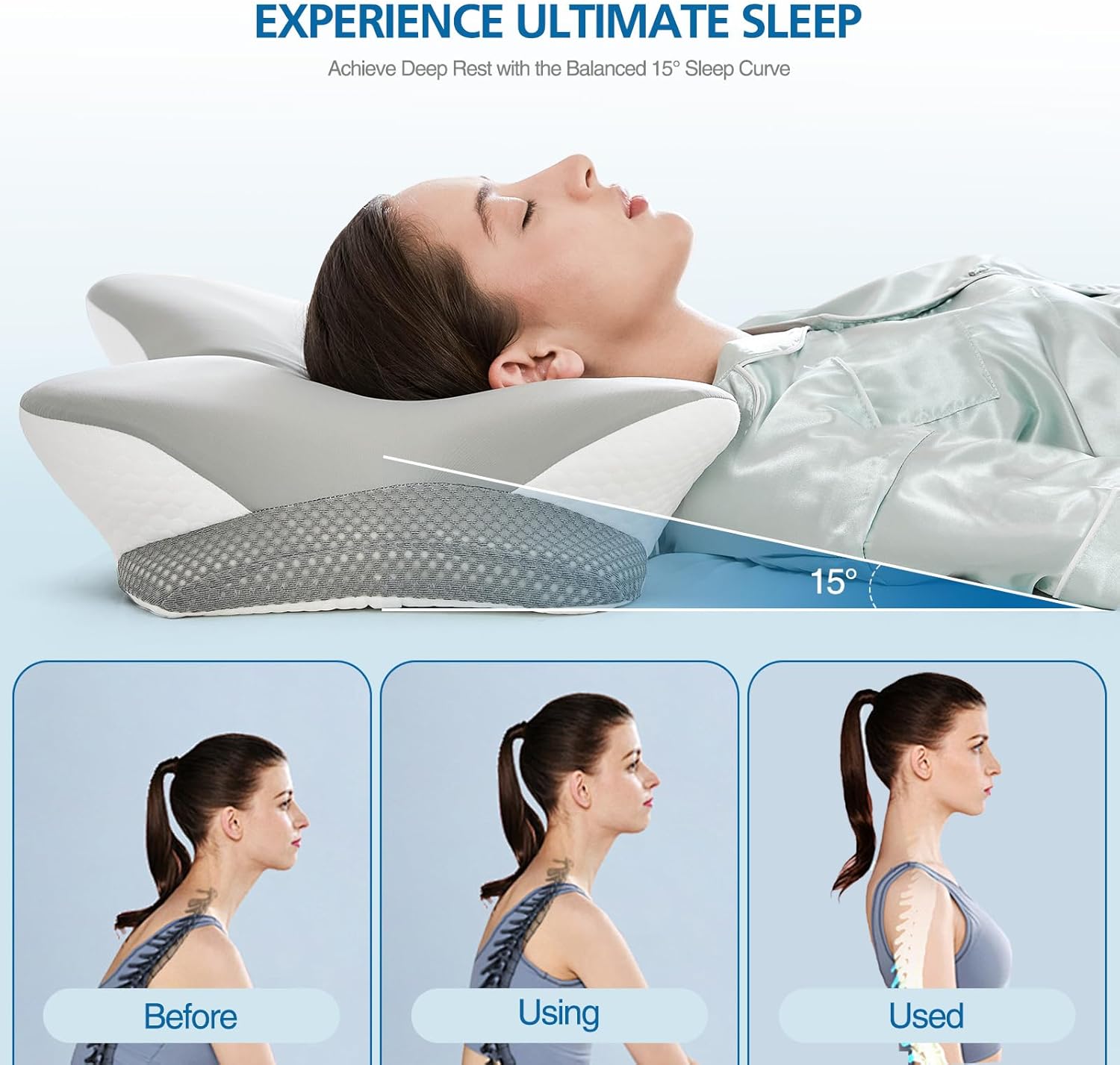 Krightlink Ergonomic Memory Foam Cervical Pillow for Neck - Contour Design with Dual Heights for Side/Back/Stomach Sleepers with Washable B…