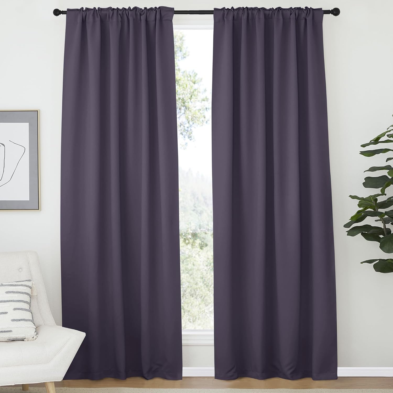 Nicetown Light Reducing Curtain Panels Window Draperies - (Greyish Purple Color) 52x84 inch, 2 Pieces, Insulating Room Darkening Drapes for…