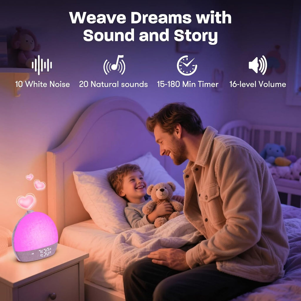 Aruqo Wake Up Light Sunrise Alarm Clock, White Noise Sound Machine with 30 Soothing Sounds, Dimmable Night Lights,, Snooze, Timer…