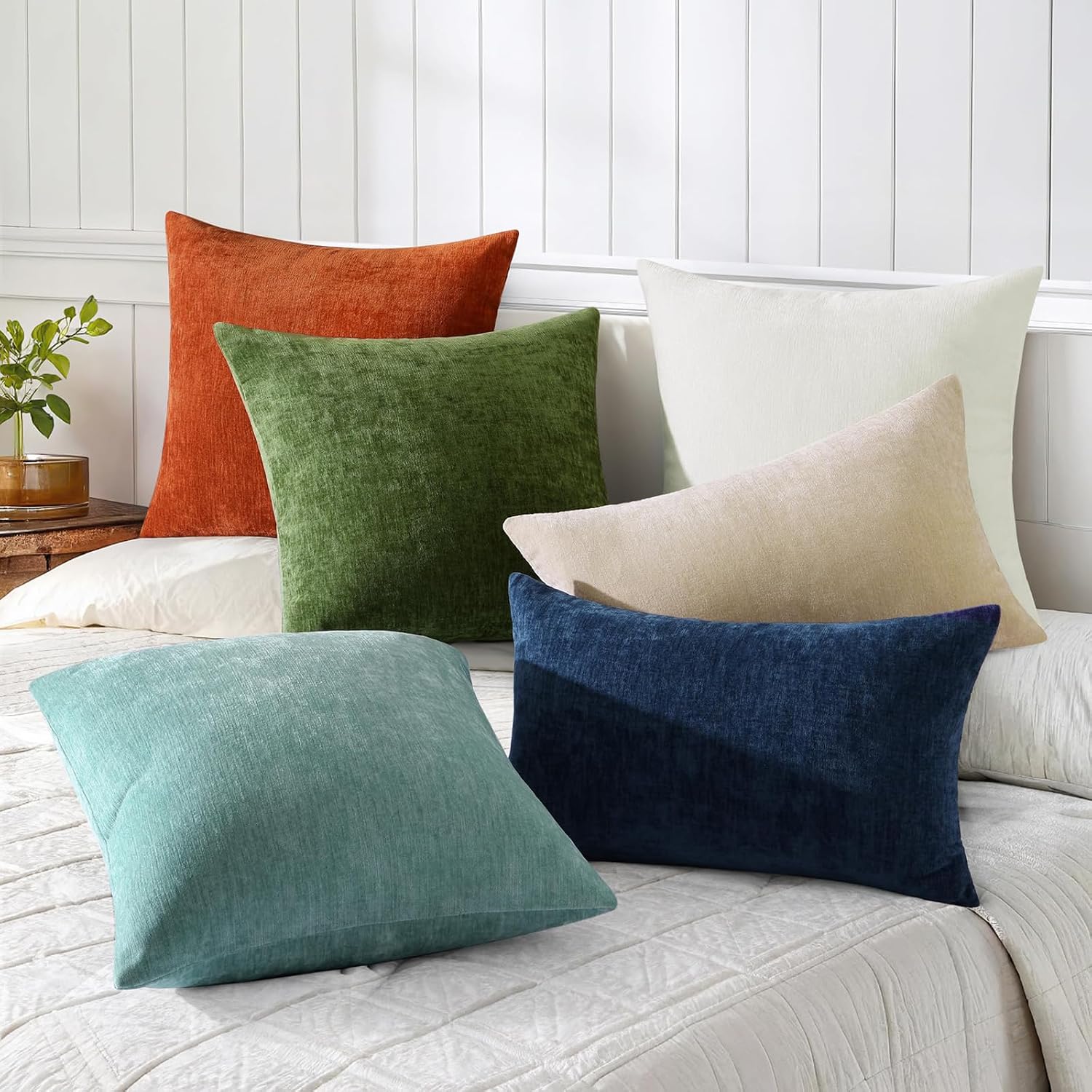 decorUhome Chenille Beige Throw Pillow Covers 18x18 Inch Set of 2, Decorative Soft Couch Pillow Covers Solid Dyed Accent Farmhouse Neutral…