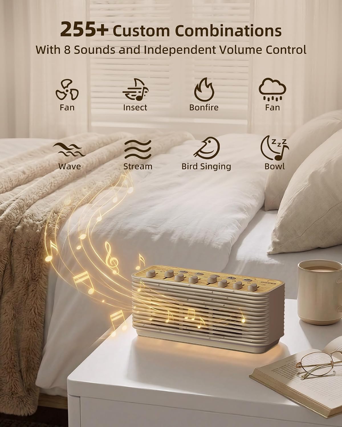 Ezvalo Sound Machine, White Noise Machine for Sleeping, 255+ Sound Combinations, Rechargeable, Breathing Light, Bluetooth Speaker, Sleep Ti…