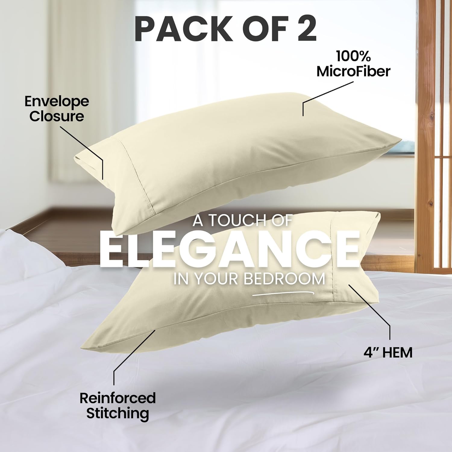 Utopiabedding Utopia Bedding Queen Pillow Cases - 2 Pack - Envelope Closure - Soft Brushed Microfiber Fabric - Shrinkage and Fade Resistant…