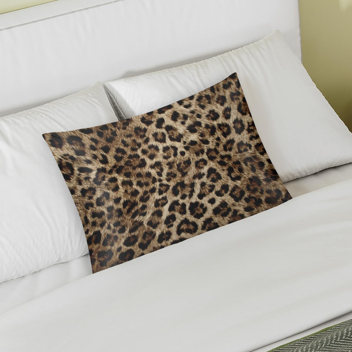 Satin Pillowcase for Hair and Skin, Standard Size Animal Leopard Skin Decorative Pillow Sham with Envelope Closure Pillow Cover for…