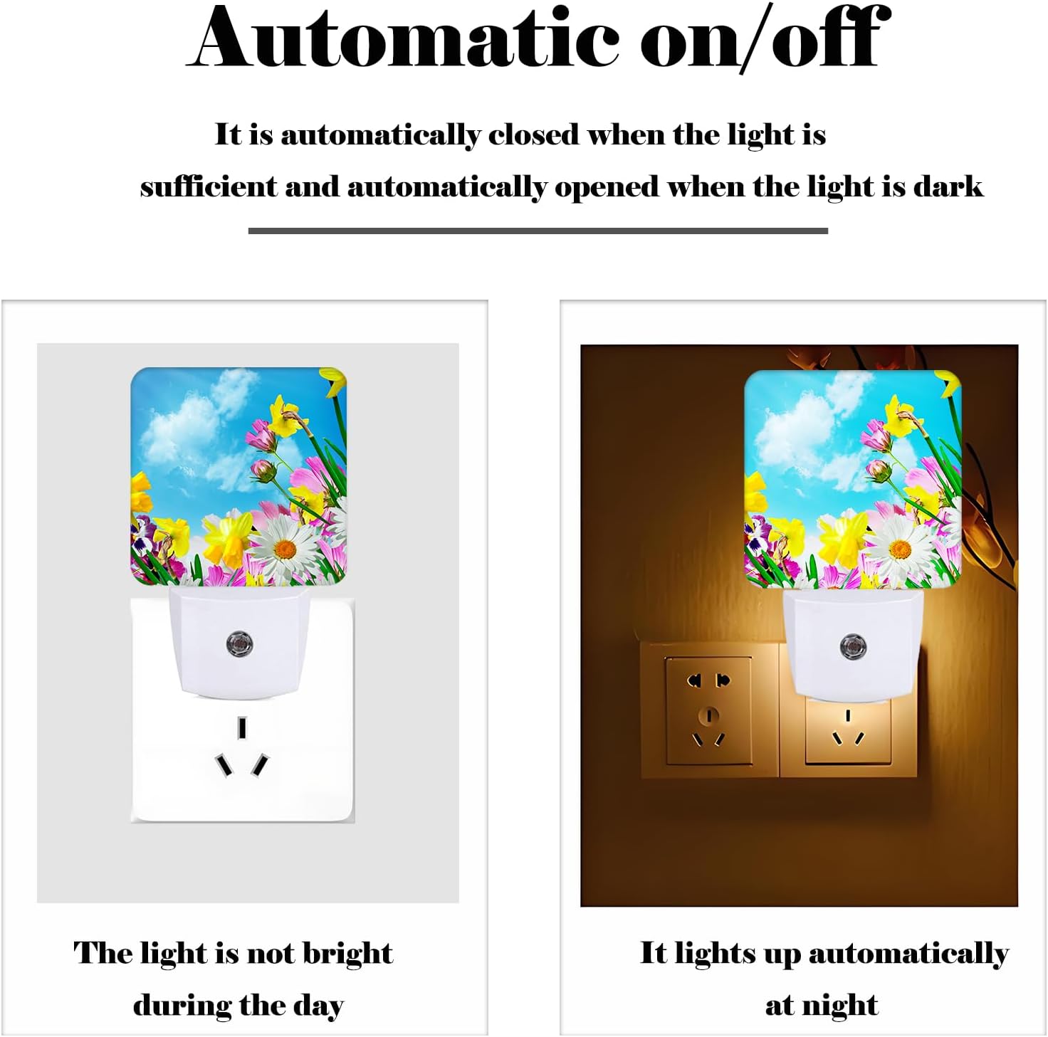 Yellow Petunias and White Sunflower Night Light, Plug-in Nightlights Auto Sensor Night Lamp Dusk-to-Dawn Lamp Home Decor for Nursery…