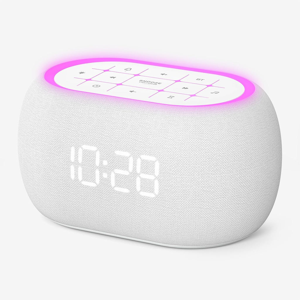 ANJANK White Noise Sound Machine Alarm Clock with Hi-Fi Bluetooth Speaker, 21 Soothing Sounds/7 Night Lights, 0-100% Dimmer/Sleep…