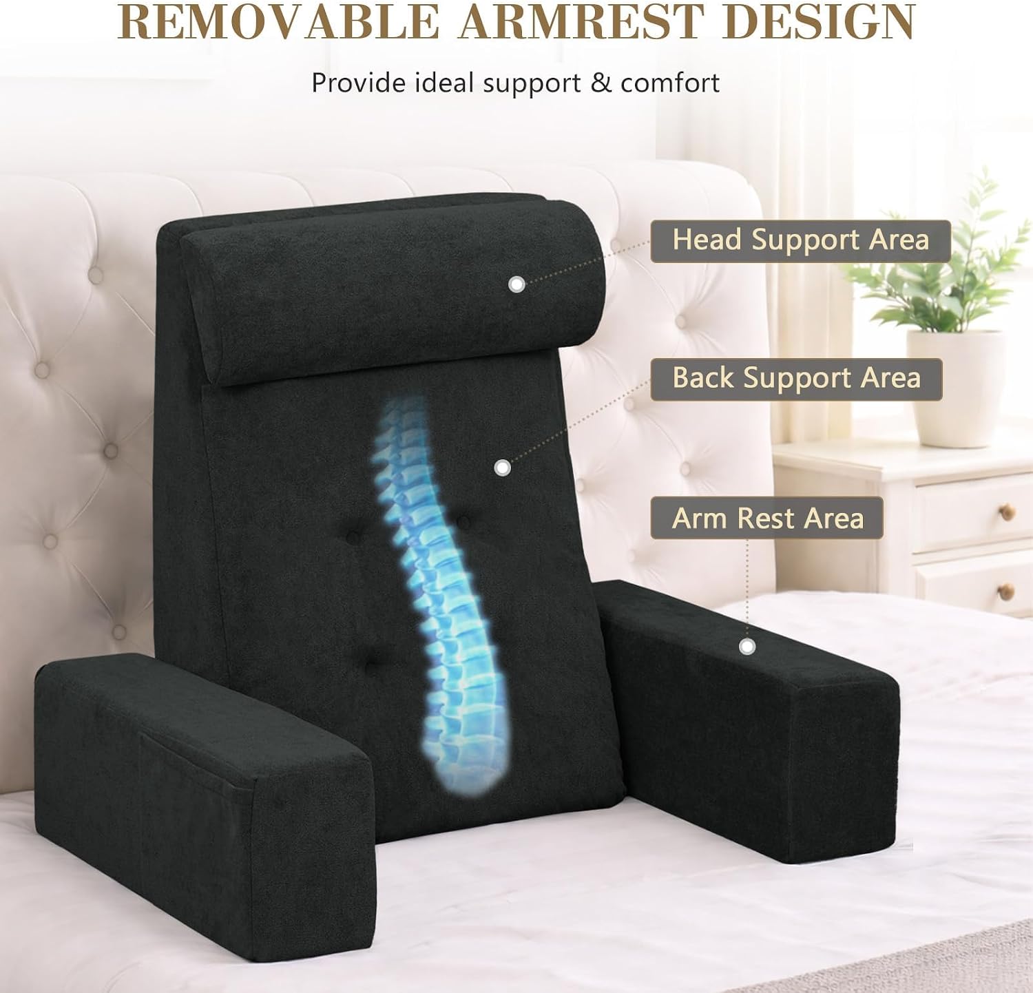 Tanyoo Back Pillow for Bed Sitting Up, Upright Pillows for Sleeping & Lumbar Relief, Dual-Layer Back Support Pillow with Adjustable Headres…