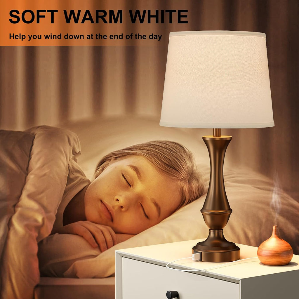 Seealle Upgraded Touch Lamps for Night Stands Set of 2 - Bedside Lamps with USB C+A, 3 Way Dimmable for Bedroom Living Room End Tables…