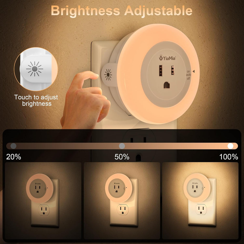 YiaMiaNightLights YiaMia Night Lights Plug Into Wall, Dusk to Dawn Sensor Night Light with Outlet, Warm Light Dimmable Nightlights–5-25 Lum…