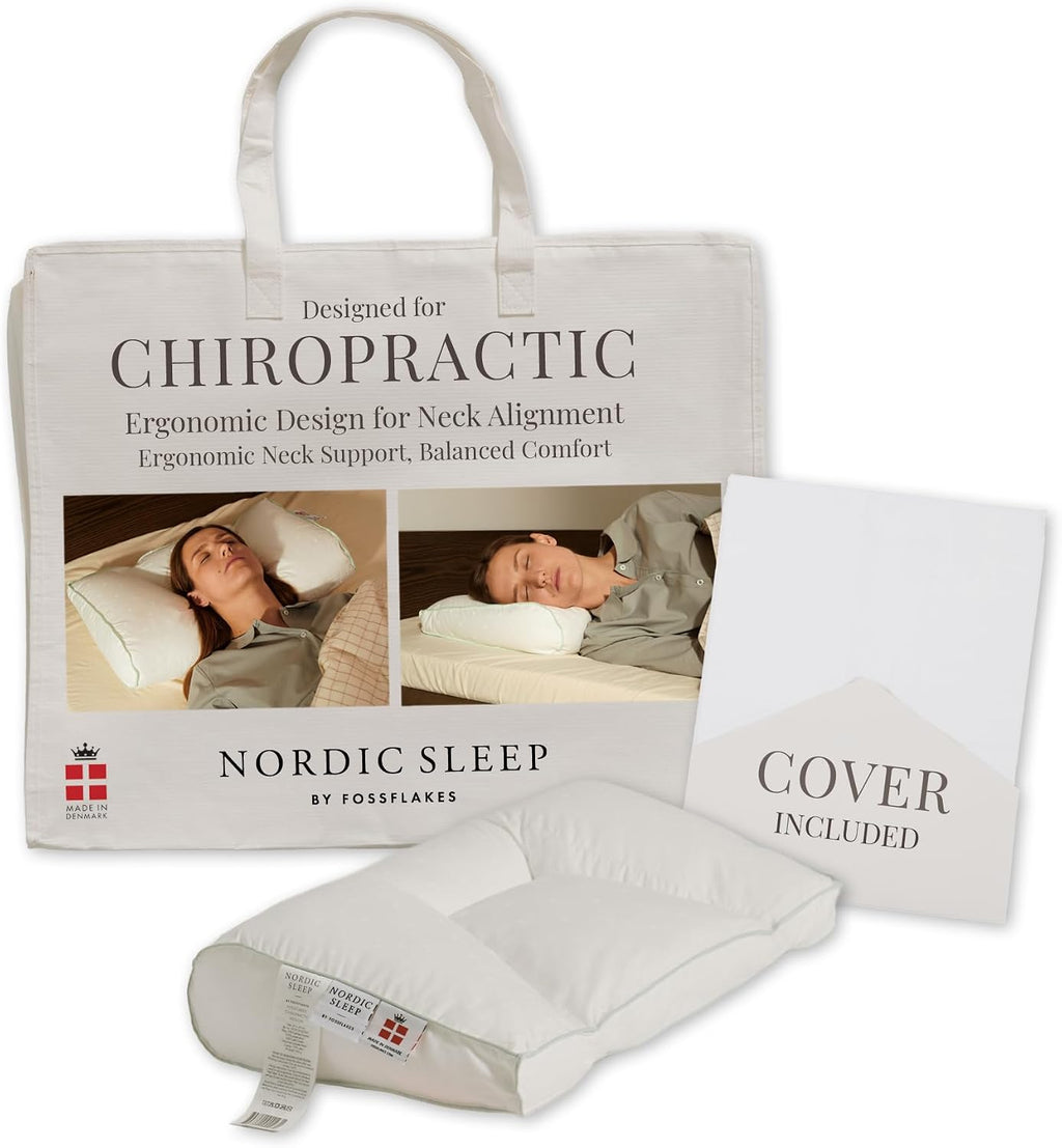 NordicSleepbyFossflakes FOSSFLAKES Chiropractic Pillow Large with Cover – Firm Contoured Neck Pillow for Side Sleepers – Orthopedic Cervica…