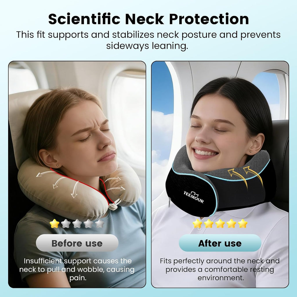 Travel Pillow Neck Pillow for Airplane Travel Essentials - Memory Foam Travel Neck Pillow, Stops Head Bobbing With Eye Mask & Earplugs…