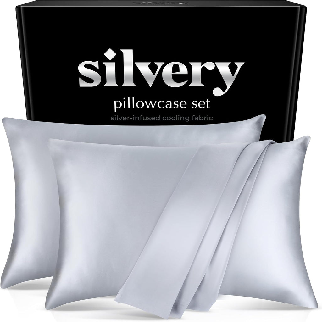 Silvery Silver Infused Pillowcase Set - 2 Pack Self-Cooling Pillowcases with Self-Cleaning Silvery TechnologyTM for Hygienic Sleep…