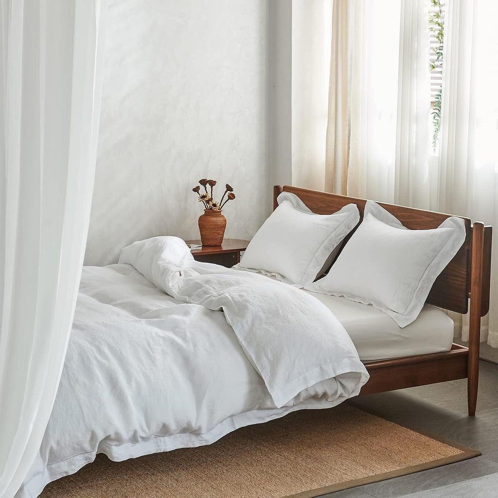 Simple&Opulence 100% Washed Linen Duvet Cover Set with Embroidered, 3 Pieces Soft Farmhouse Comforter Set with Button Closur…