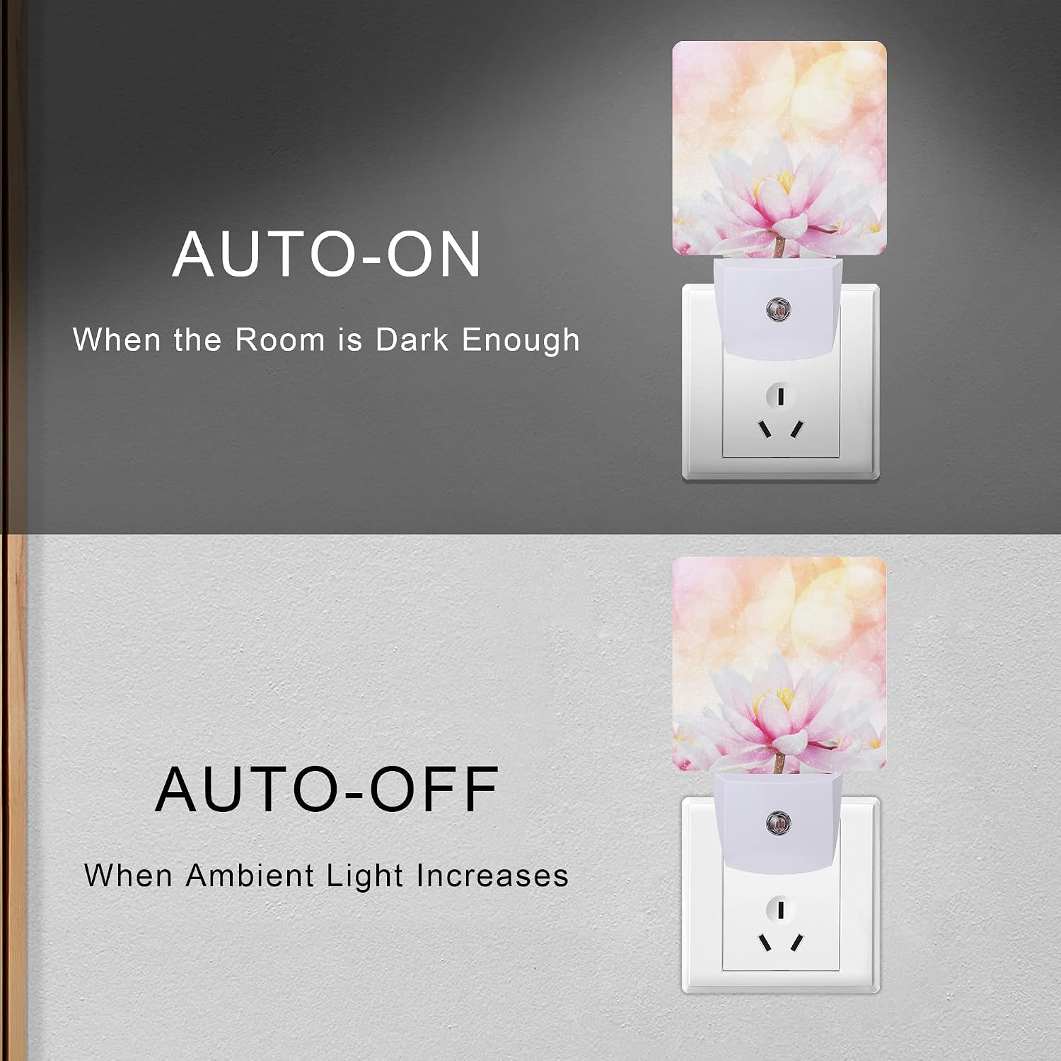 Pink Water Lily Lotus Night Light Plug-in LED Nightlights Auto Sensor Night Lamp Dusk-to-Dawn Lamp Home Decor for Nursery Children Girls…