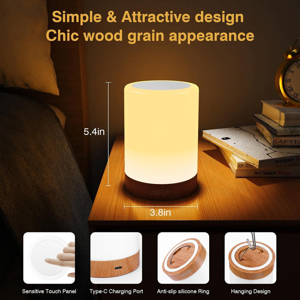 Unifun Touch Control Table Lamp, Smart Dimmable Bedside Lamp with RGB Color Changing & Warm White Light, Ambient Lighting for Bedroom Livin…
