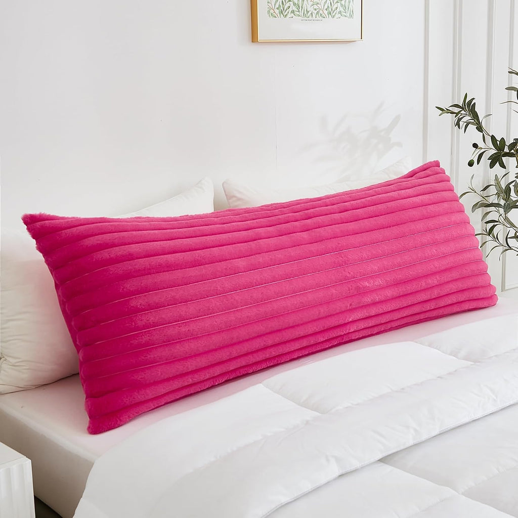 Memfydu Full Body Pillow with Fluffy Stripe Faux Fur Removable Cover, Long Bed Pillow Adult 20x54 Inches for Side Sleeper and Pregnancy, Ho…
