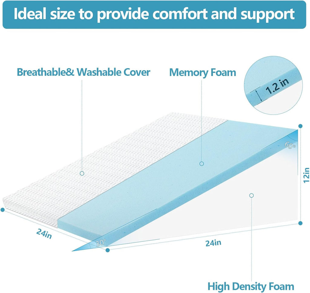Nordjager Wedge Pillow for Sleeping & Resting, 24"x24"x12" Memory Foam Cushion with Grey White Patterned Polyester Cover, Ideal for Bedroom…