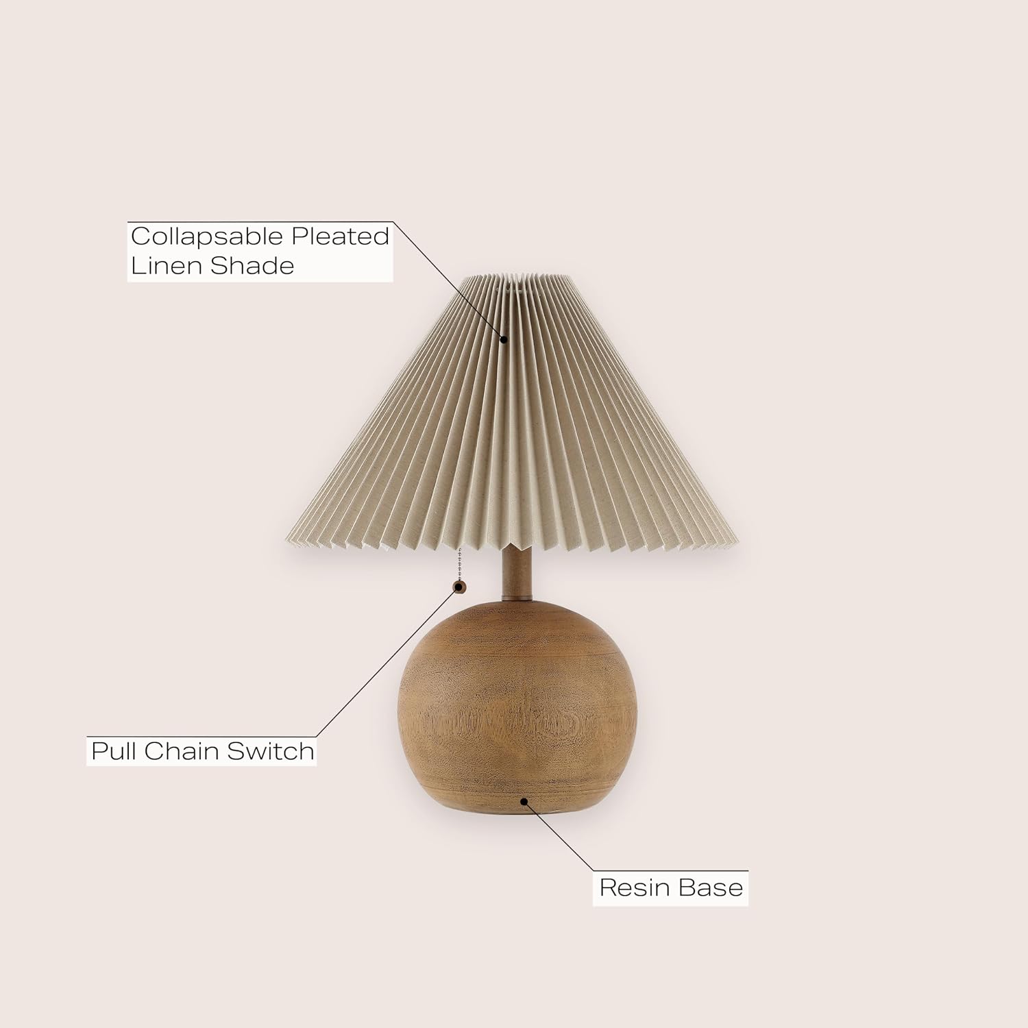 Jonathany JONATHAN Y 17.25" Brown Wood Finish Sphere Table Lamp, Mid-Century Bedside Nightstand with Beige Pleated Linen Shade, Scandinavia…