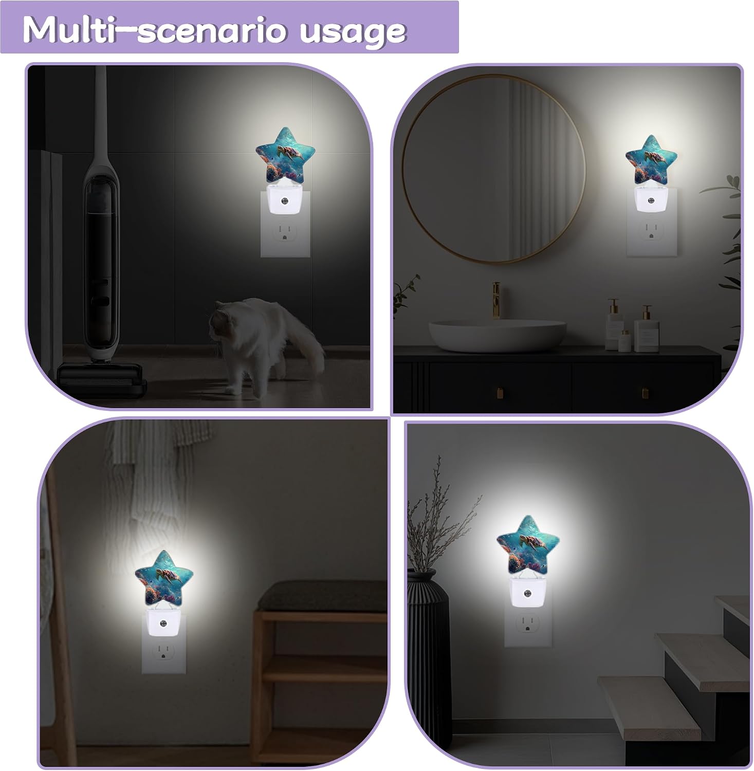 Sea Turtle Night Lights Plug Into Wall, Colorful Coral Dusk to Dawn Light Sensor Night Light for Kids, Energy Efficient Sleep Friendly Lamp…