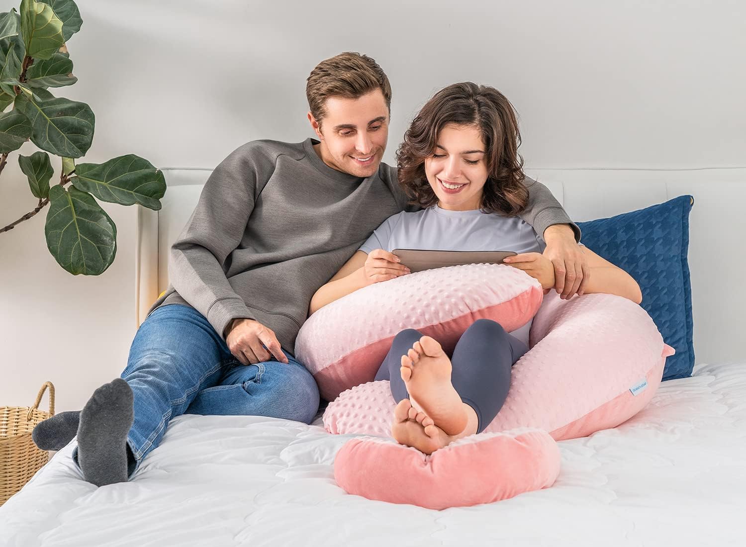 Queenrose QUEEN ROSE Pregnancy Pillows - E Shaped Pregnancy Pillows for Sleeping, Detachable Body Pillow for Pregnant Side Sleeper, Pink Ve…