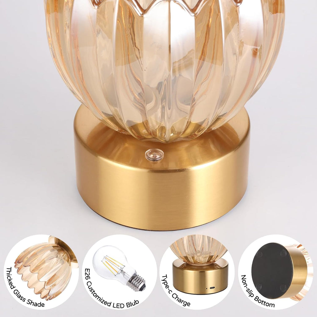 Shenmoyl Cordless Small Table Lamp with 5200mAh Battery & Touch Control, Battery Operated Tulip Table Lamp with 3 Colors, Rechargeable…
