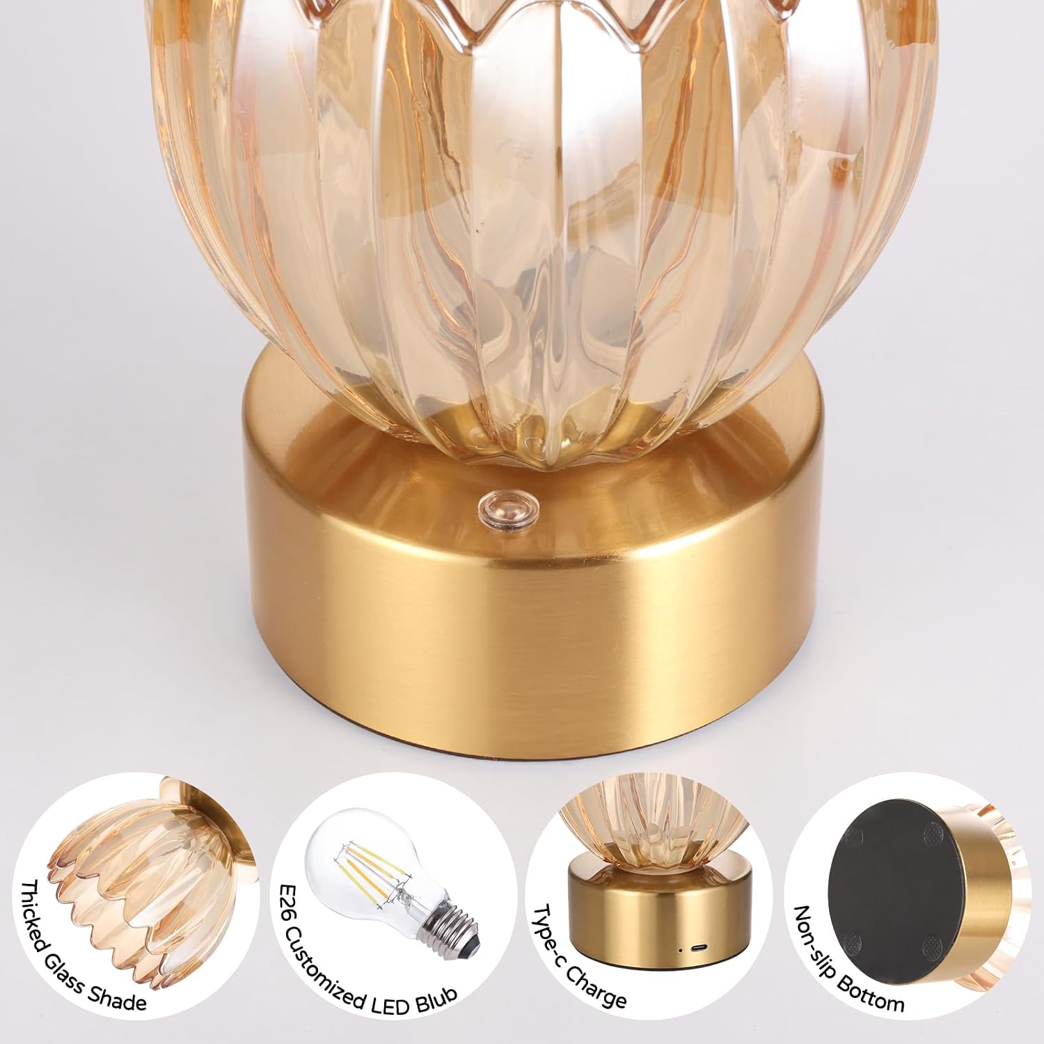 Shenmoyl Cordless Small Table Lamp with 5200mAh Battery & Touch Control, Battery Operated Tulip Table Lamp with 3 Colors, Rechargeable…