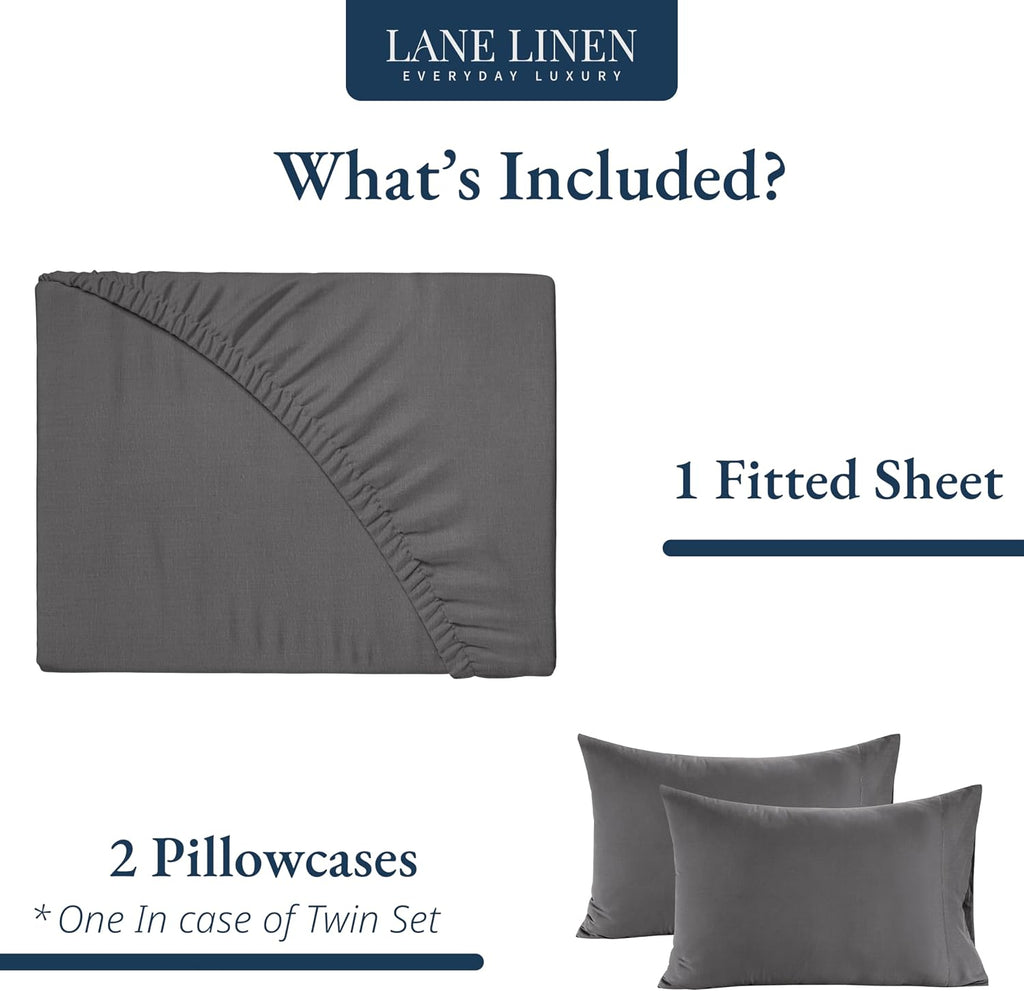 LANE LINEN King Size Fitted Sheet, 100% Organic Cotton, 3-Piece Set (1 Fitted Sheet,2 Pillowcases), Percale Weave, Ultra Soft…
