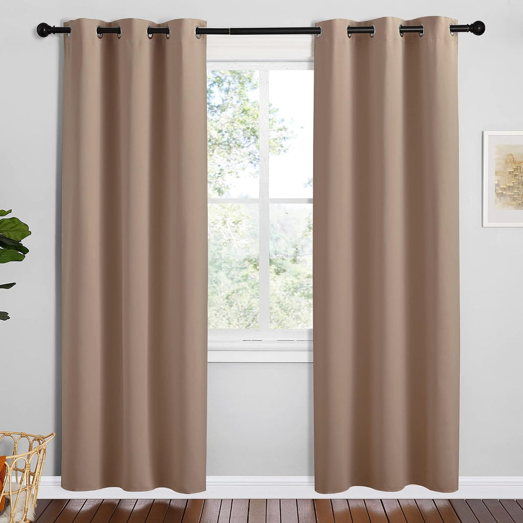 NICETOWN Short Window Curtains and Drapes, Set of 2, 42 by 78 Inch, Cappuccino, Thermal Insulated Solid Grommet Blackout Curtains/Drapes…