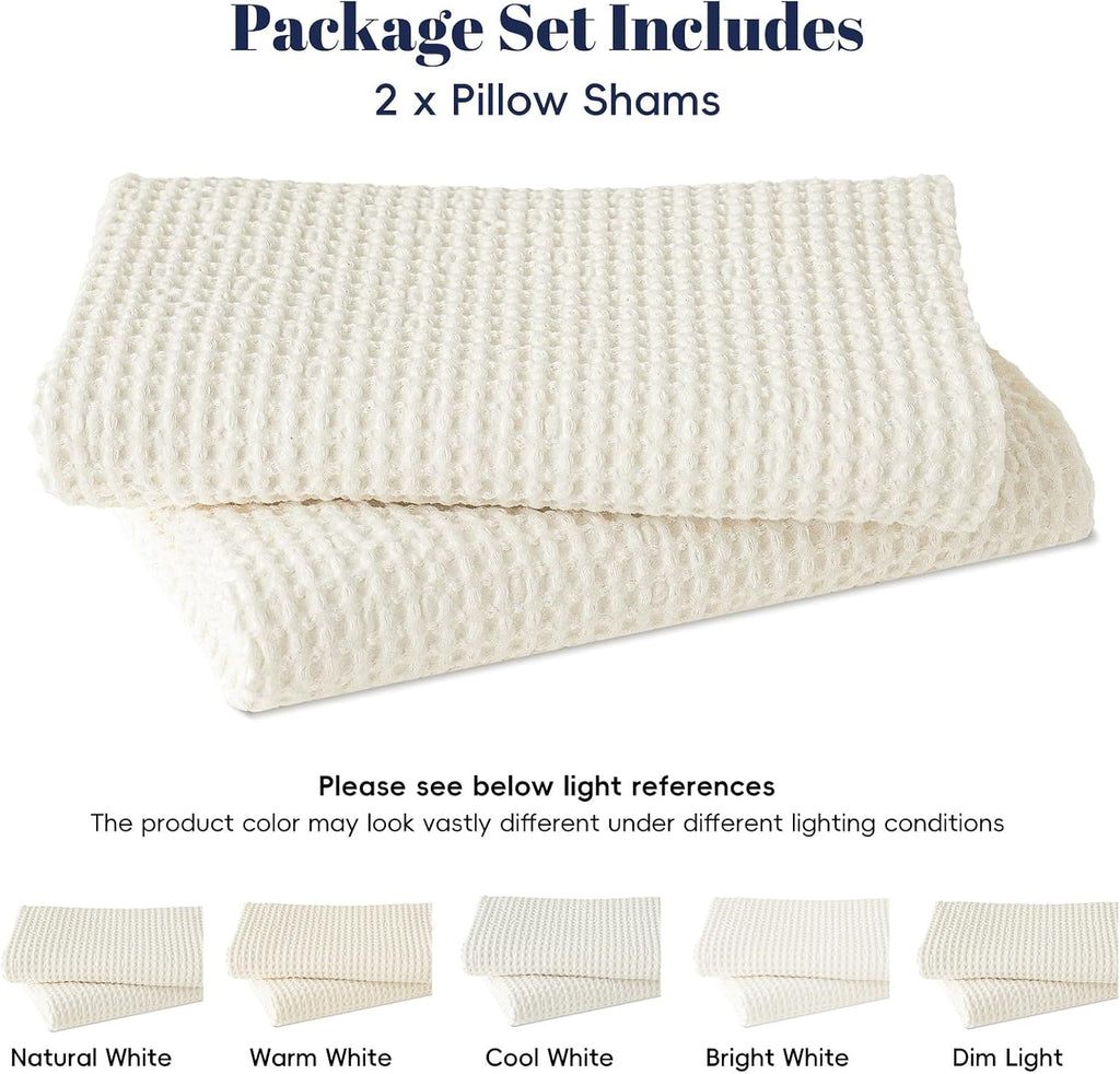 Phf 100% Cotton Waffle Weave Euro Shams 26"X26", No Filling, 2 Pack Elegant Home Decorative Euro Throw Pillow Covers for Bed Couch Sofa, Cre…