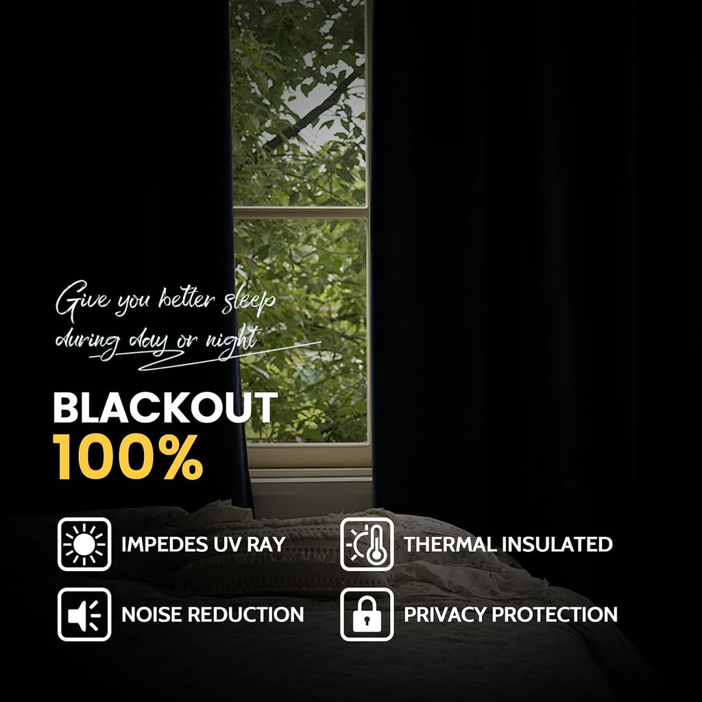 Yakamok 100% Blackout Curtain Panels 63 inches Cold and Light Blocking Drapes for Nursery, 2 Thick Layers Thermal Insulated Draperies (2 Pi…