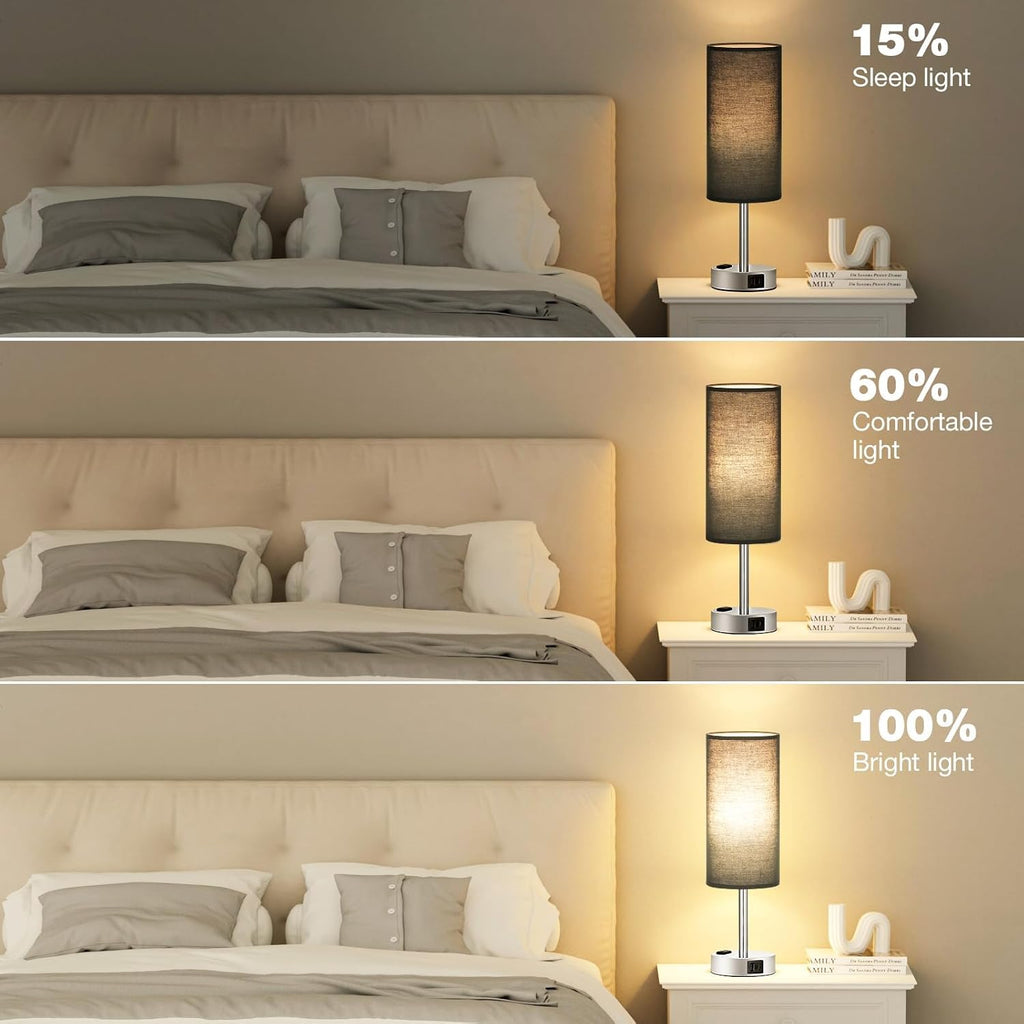 Black Bedroom Table Lamp for Bedside - 3 Way Dimmable Touch Lamp USB C A Charging Ports and AC Outlet, Small Desk Lamp for Nightstand for…
