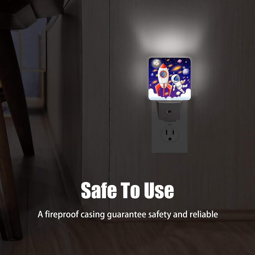 Universe Astronaut Rocket Galaxy Night Light, Dusk to Dawn Smart Sensor Nightlight for Bedroom Bathroom Kitchen Hallway Stairs Hallway…