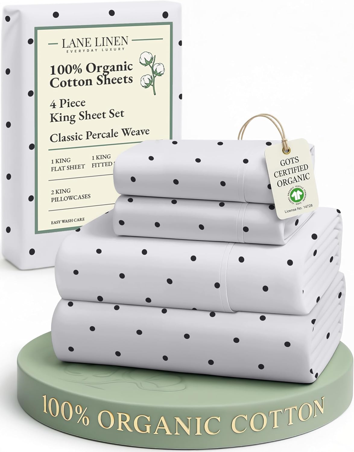 LaneLinen LANE LINEN 100% Organic Cotton Printed King Size Bed Sheets Machine Washable Fully Elasticized Low Pill Fade Resistant Cotton She…